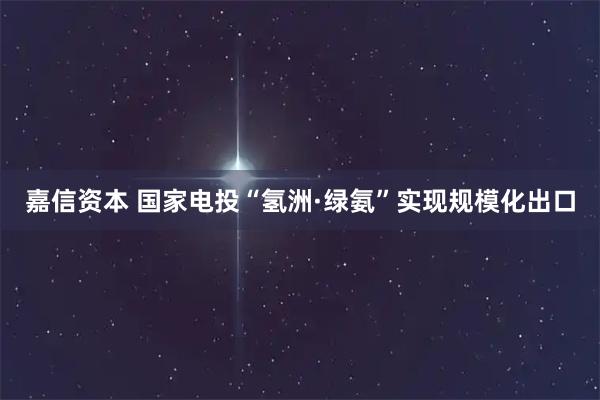 嘉信资本 国家电投“氢洲·绿氨”实现规模化出口
